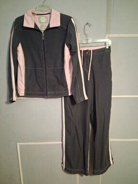 Green Tea Track Athletic Suit Jacket/Pants Athletic Pink Grey Windbreaker Sz S